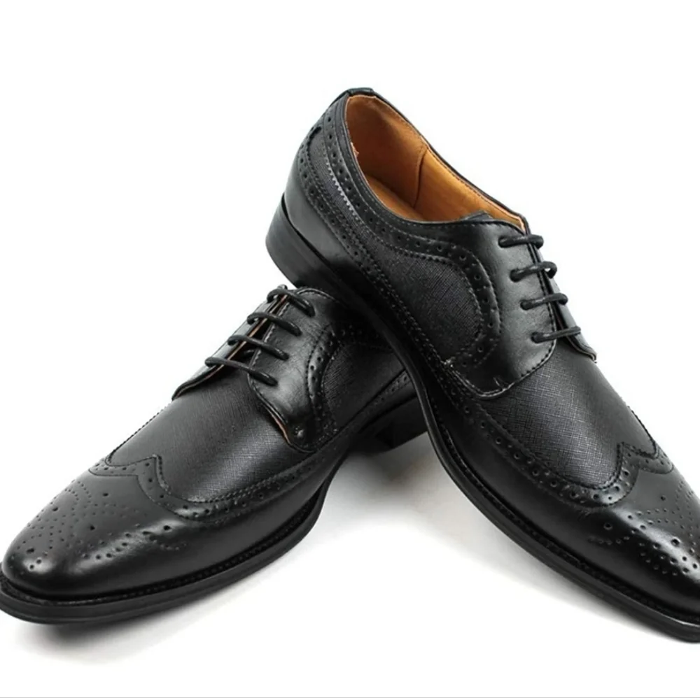 Lace Up Dress Shoes Oxfords Wing Tip Herringbone (Sz 10) - Picture 1 of 2